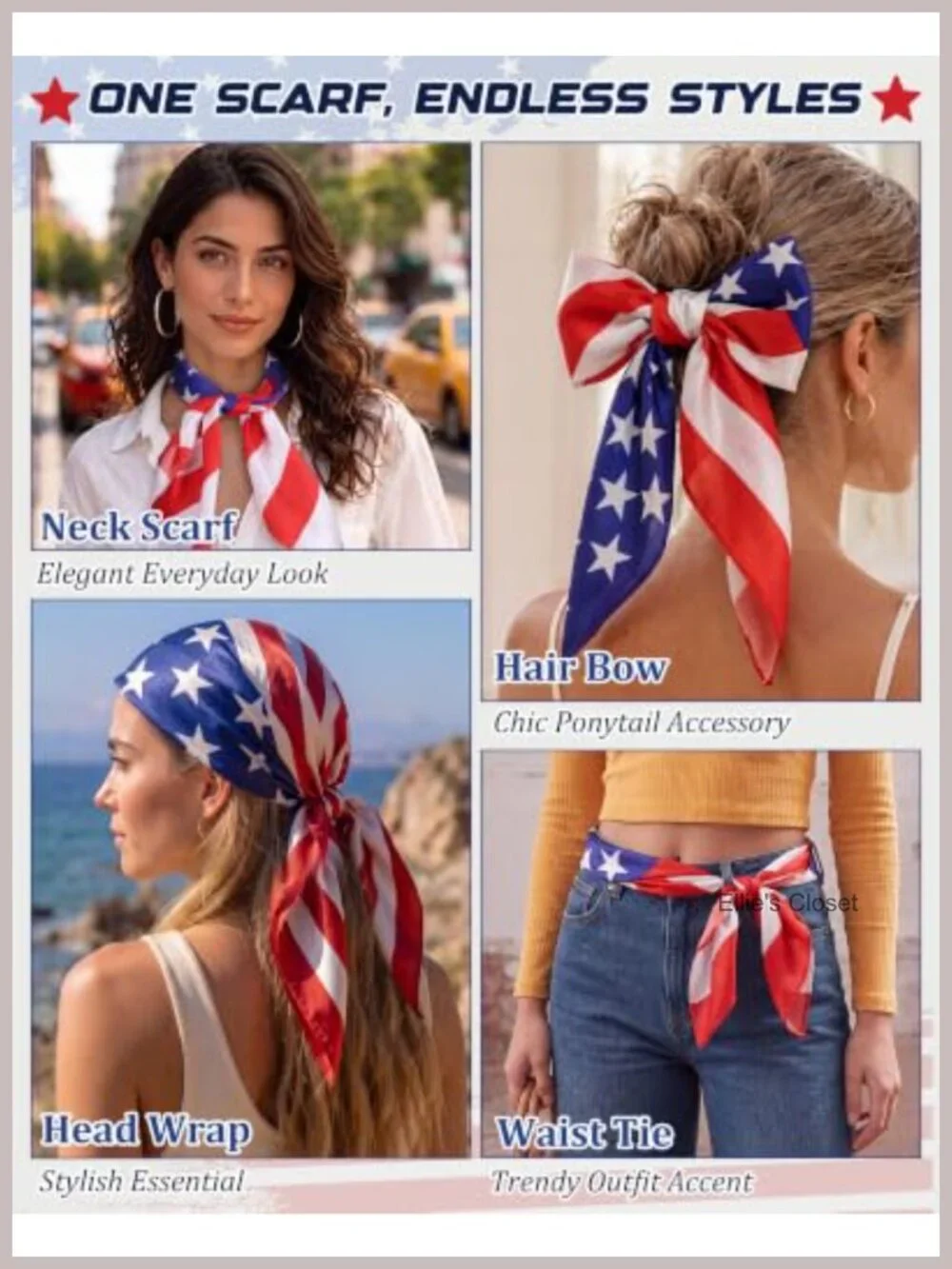 Silk-Like Polyester 27.5in Flag Bandana Scarf Set of 2 Hair Wrap Neck Scarf